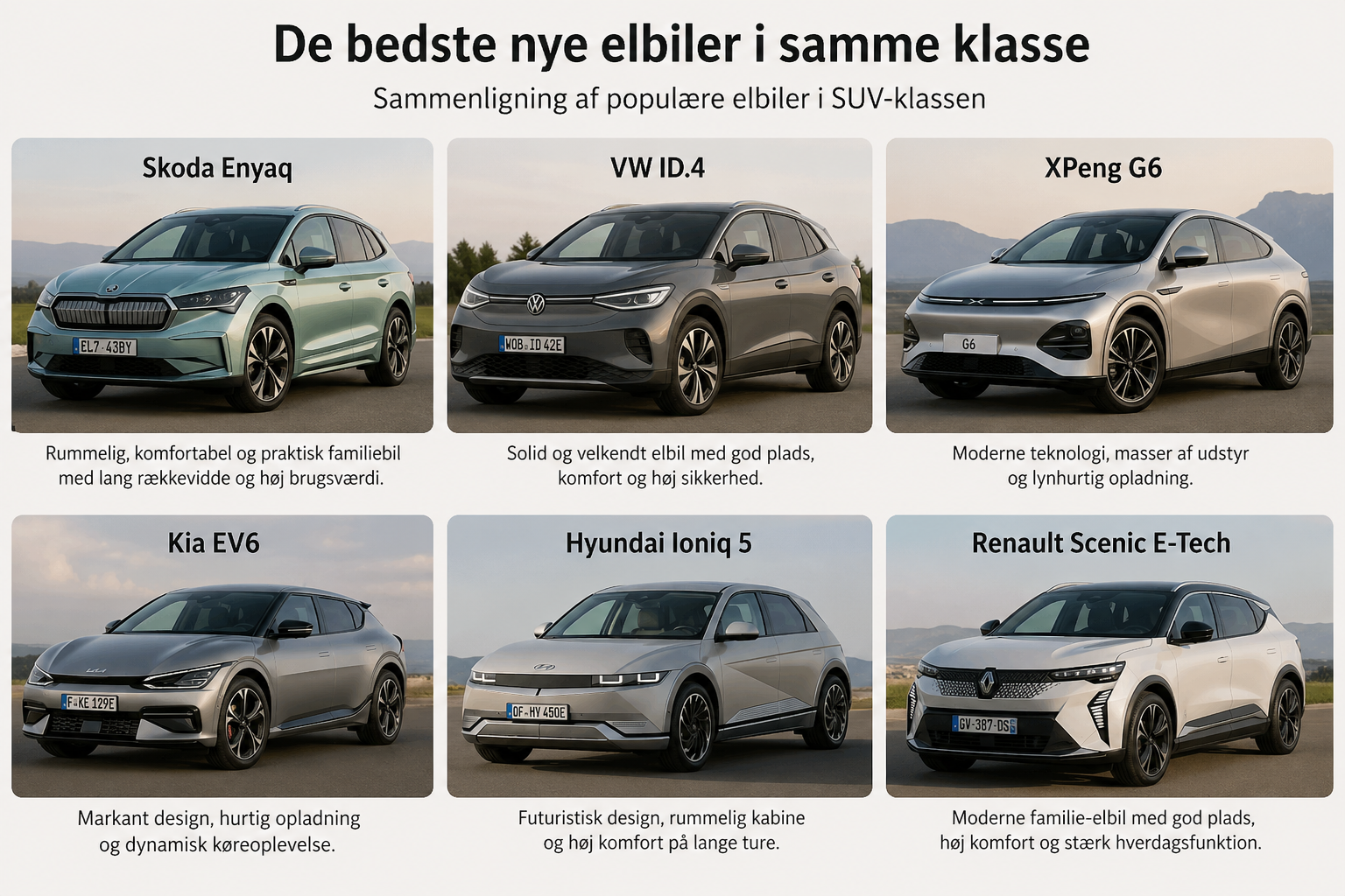 Hvilken elbil skal du vælge? Her er de bedste nye elbiler i samme klasse som Enyaq, ID.4 og G6